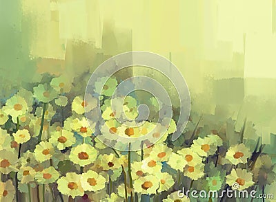 Oil painting daisy-chamomile flowers field Stock Photo