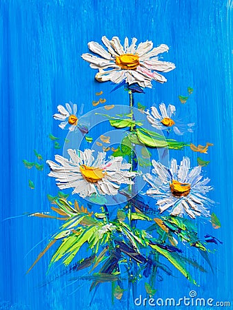 Oil painting Daisy flowers. Impressionist style. Stock Photo