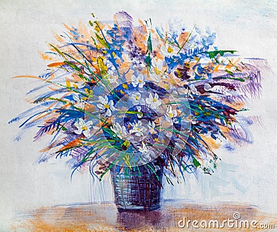 Oil painting Daisy flowers Stock Photo