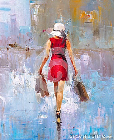 Oil Painting - Fashion Lady Stock Photo