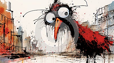 Mikael Lioukas Z Ti: The Red Bird - A Gritty Avian-themed Illustration Stock Photo