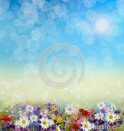 Oil painting flowers in soft color and blur style Stock Photo