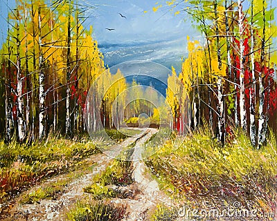 Oil Painting - gold autumn Stock Photo