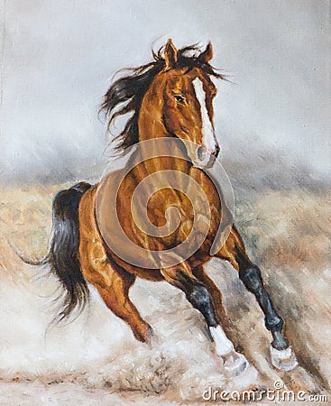 Oil painting of a horse on the prairie Stock Photo