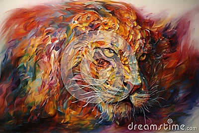 oil painting image of formidable and stunning tiger Stock Photo