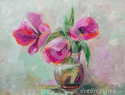 Oil Painting, Impressionism style, texture painting, flower still life painting art painted color image, tulips Stock Photo