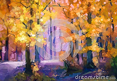 Oil painting landscape - colorful autumn trees Stock Photo