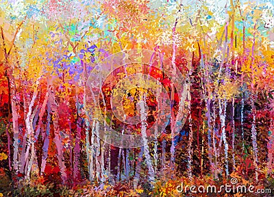 Oil painting landscape - colorful autumn trees Stock Photo