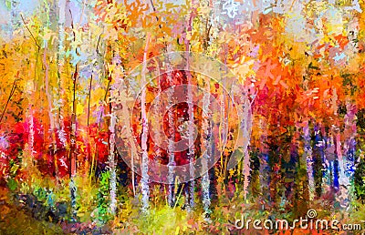 Oil painting landscape - colorful autumn trees Stock Photo