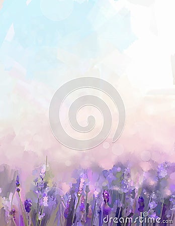 Oil painting lavender flowers in the meadows. Stock Photo