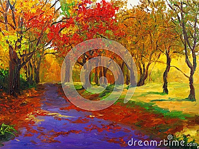 Oil Painting - Maple in Autumn Stock Photo