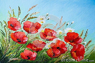 Oil painting - poppies in the field Stock Photo