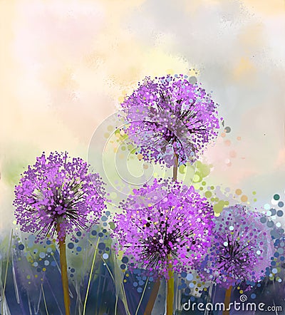 Oil painting. Purple onion flower Stock Photo