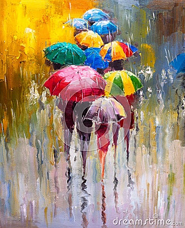 Oil Painting - Rainy Day Stock Photo