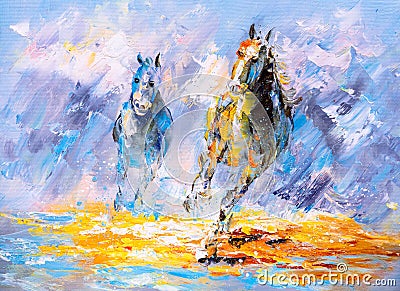 Oil Painting - Running Horse Stock Photo