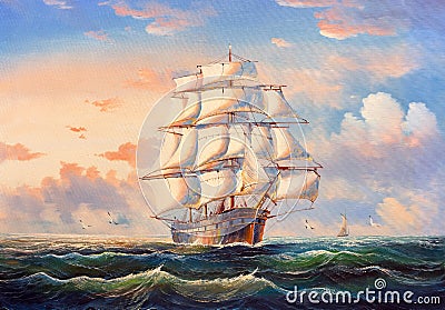 Oil Painting - Sailing Boat Stock Photo