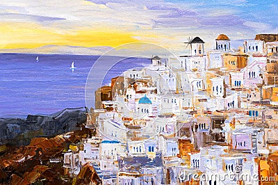 Oil Painting - Santorini, Greece Stock Photo