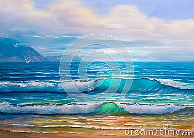 Oil painting of the sea on canvas. Stock Photo