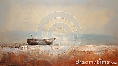 Oil painting seascape with old wooden boat on the beach Stock Photo