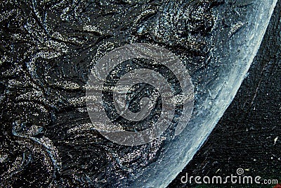 Oil painting space. Planet, butterfly and astronaut. Background. Texture. Stock Photo