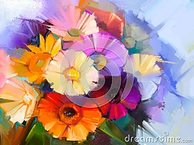 Oil painting still life daisy- gerbera flowers Stock Photo