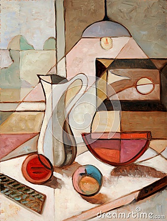 Oil Painting of Still Life With Pitcher Stock Photo