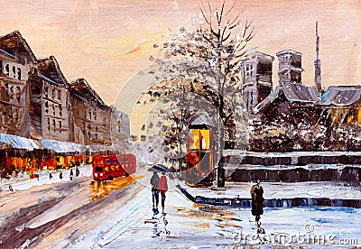 Oil Painting - Street View of London Stock Photo