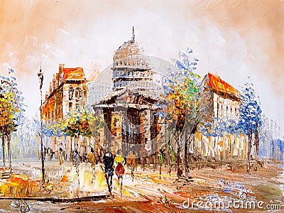 Oil Painting - Street View of Paris Stock Photo