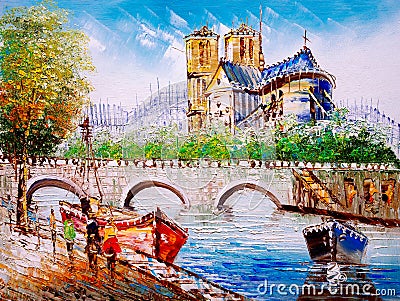 Oil Painting - Street View of Paris Stock Photo