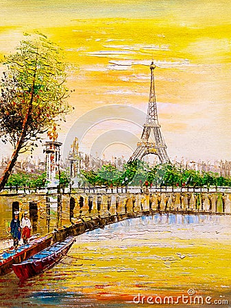 Oil Painting - Street View of Paris Stock Photo
