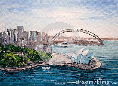 Oil Painting - Sydney Harbour, Australia Editorial Stock Photo