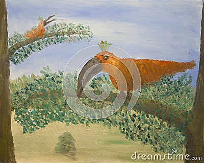 Oil painting of tropical birds Stock Photo