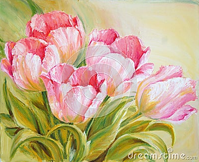 Oil Painting tulips Stock Photo