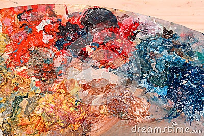 Oil paints on wooden palette Stock Photo