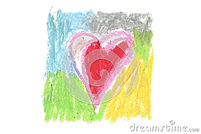 Oil pastel heart color stroke texture on white background. Isolated Stock Photo