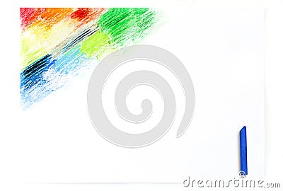 Oil pastels crayons colorful art drawing isolated on white pape Stock Photo