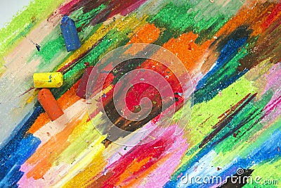 Oil pastels crayons on colorful background Stock Photo