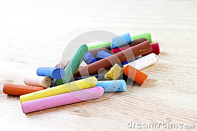 Oil pastels crayons colorful on wood table. Stock Photo