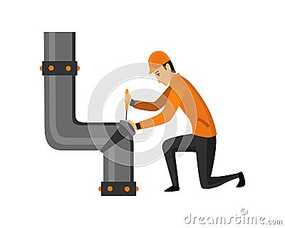 Oil petroleum industry. Engineer or oilman in professional work process isolated. Repair extraction or transportation Vector Illustration
