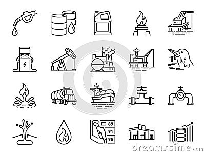 Oil and Petroleum line icon set. Included icons as power, fuel, energy, gas station, crude oil and more. Vector Illustration