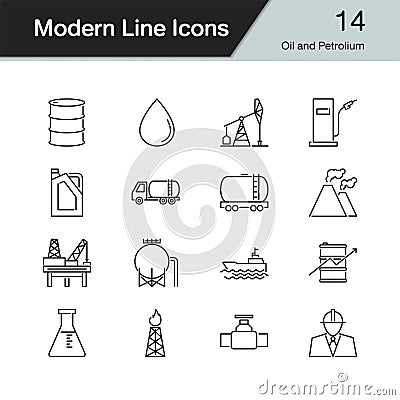 Oil and Petrolium icons. Modern line design set 14. For presentation, graphic design, mobile application, web Vector Illustration