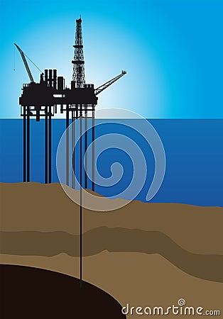 Oil platform on sea, Vector Illustration