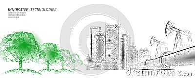 Oil pollution problem concept. Oil gas petroleum environmental disaster pipeline refinery complex. Industry air soil Vector Illustration