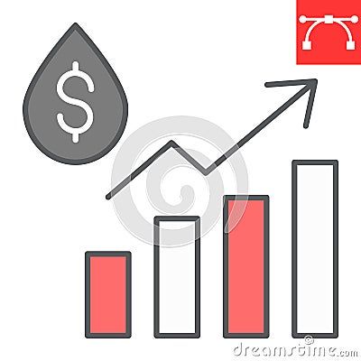 Oil price color line icon, fuel price and drop water dollar, oil graphic vector icon, vector graphics, editable stroke Vector Illustration