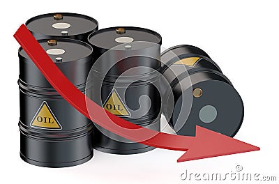 Oil price falling with oil barrels Stock Photo