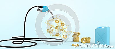 Oil price rising Gasoline and Gold coins flowing from the fuel pump nozzle for Expensive fuel concepts. power, Energy Saving Stock Photo