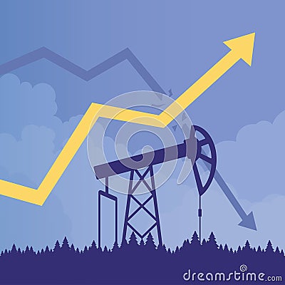 Oil price rising up. Crude oil commodity price growth, high demand Vector Illustration
