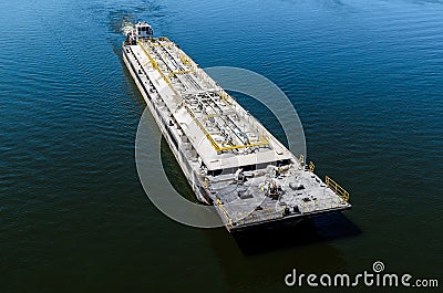 Oil product tanker barge on river Dnieper Editorial Stock Photo