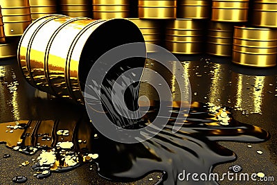 oil production. extraction of money. barrels of oil, neftechka, production, sale of petroleum products. Concept of gold Stock Photo