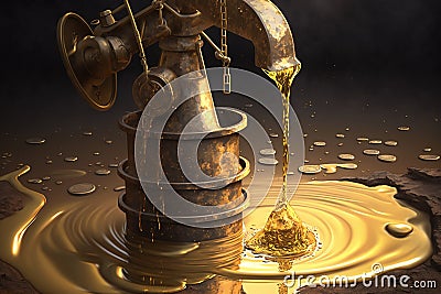 oil production. extraction of money. barrels of oil, neftechka, production, sale of petroleum products. Concept of gold Stock Photo